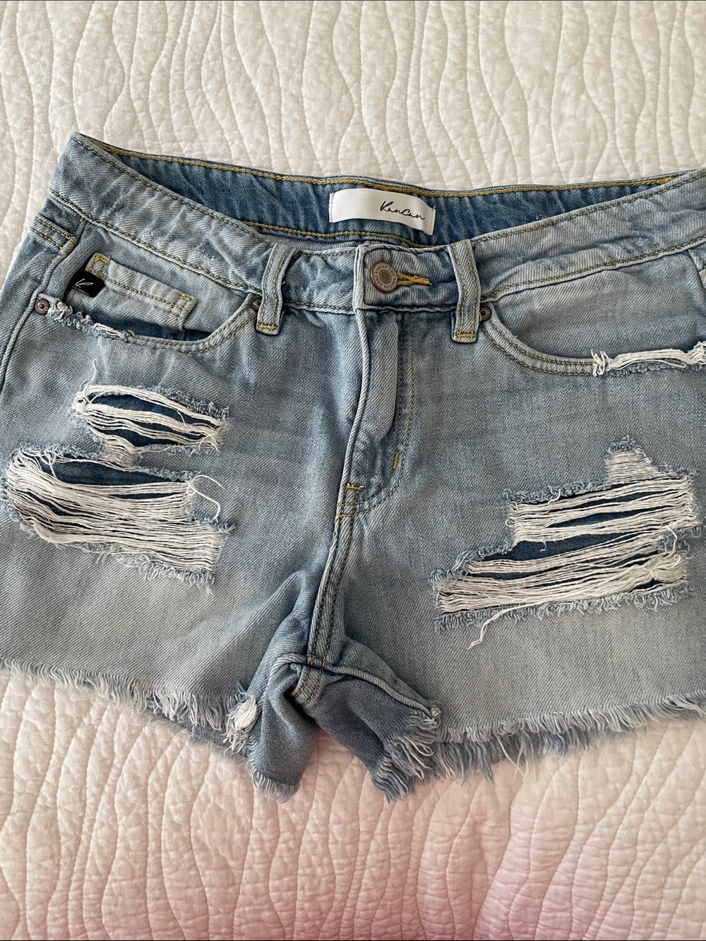 KanCan Washed Light Blue Distressed Denim Cutoff Shorts